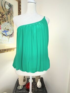 Express NWT Womens M Green One Shoulder Blouse Top Draped Asymmetrical